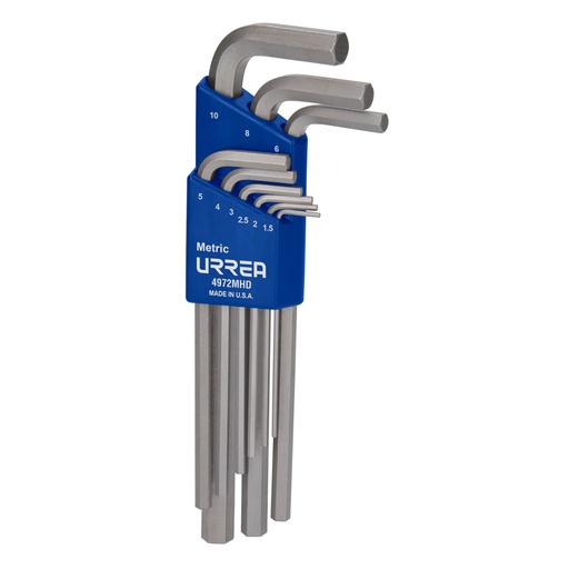 [4972MHD] Juego de llaves hexagonales heavy duty tipo "L", métricas, 9 piezas en blíster Urrea