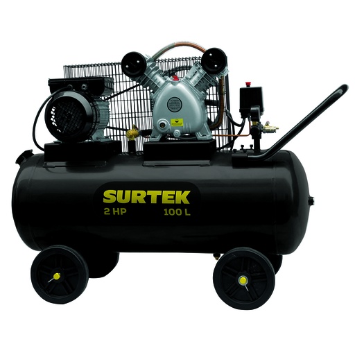 [COMP6100B] Compresor de aire eléctrico con transmisión de banda 100L, 2HP, 127V Surtek