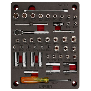 [CH111P] Juego de dados y accesorios cuadro de 1/4" combinados 48 piezas, CH111P-C Urrea