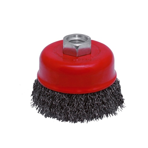 [C823] Carda copa ondulada alambre grueso 5" x 0.50 mm con rosca M14 Urrea