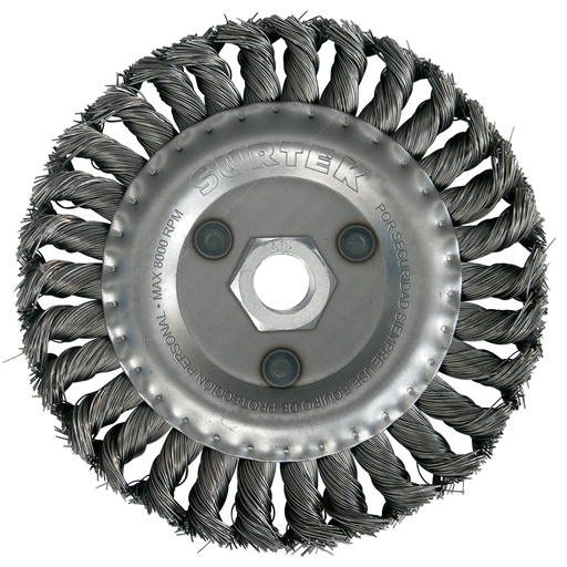 [C536] Carda circular trenzada alambre grueso 6" x 0.51 mm con rosca 5/8" Surtek
