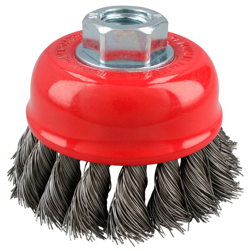 [C928] Carda copa trenzada alambre grueso de acero inoxidable 4" x 0.50 mm con rosca 5/8" Urrea