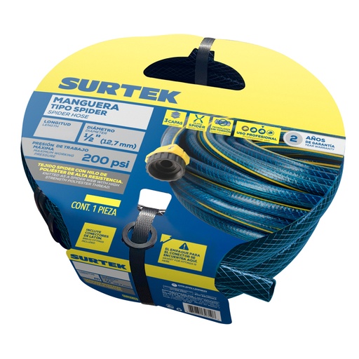 [M12S15P] Manguera para jardín spider con conector plástico 1/2", 15 m Surtek