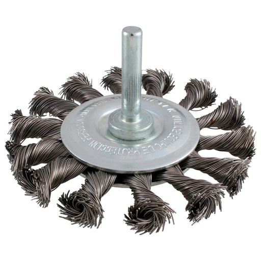 [C569] Carda circular trenzada alambre grueso 3" x 0.50 mm con zanco 1/4" Surtek
