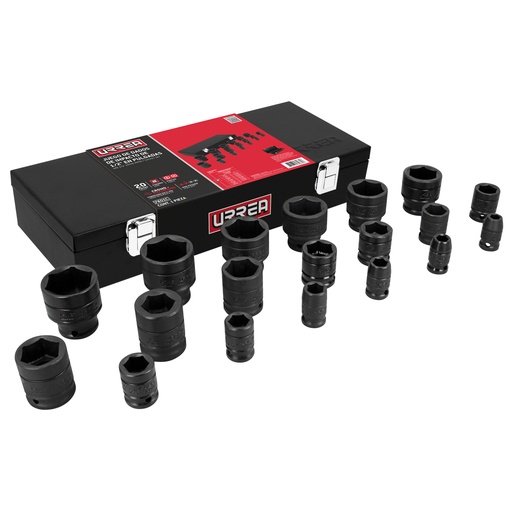 [7401C] Juego de dados de impacto cuadro de 1/2", 6 puntas, en pulgadas, 19 piezas en caja Urrea