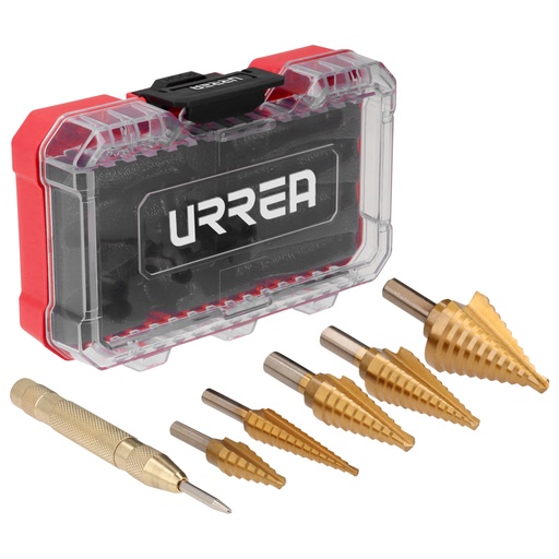 [JIM8] Juego de brocas escalonadas y punzón central automático, 6 piezas Urrea