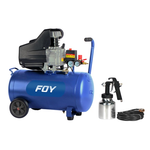 [CMP340K] Compresor de aire eléctrico lubricado con pistola y manguera 40 Lt 2 HP 120 V Foy