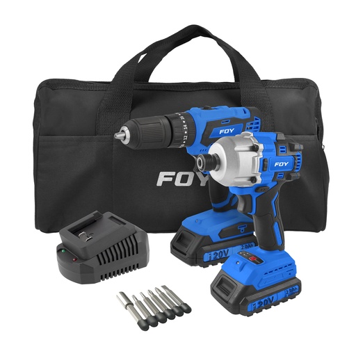 [JHIF1] Juego de rotomartillo y atornillador de impacto a batería Li-ion 20 V, 2 piezas en mochila Foy