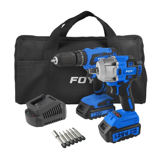 [JHIF2] Juego de rotomartillo y pistola de impacto a batería Li-ion 20 V, 2 piezas en mochila Foy