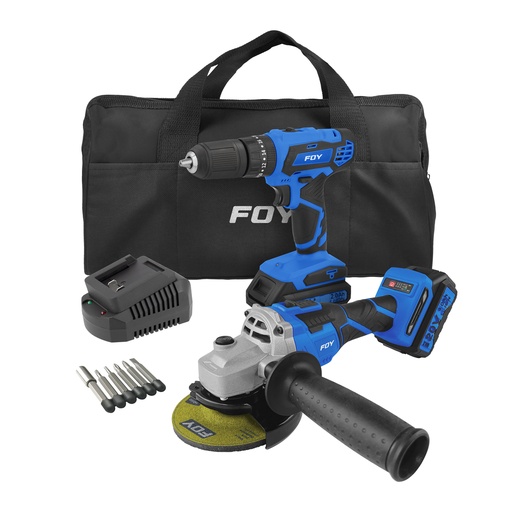 [JHIF3] Juego de rotomartillo y esmeriladora a batería Li-ion 20 V, 2 piezas en mochila Foy