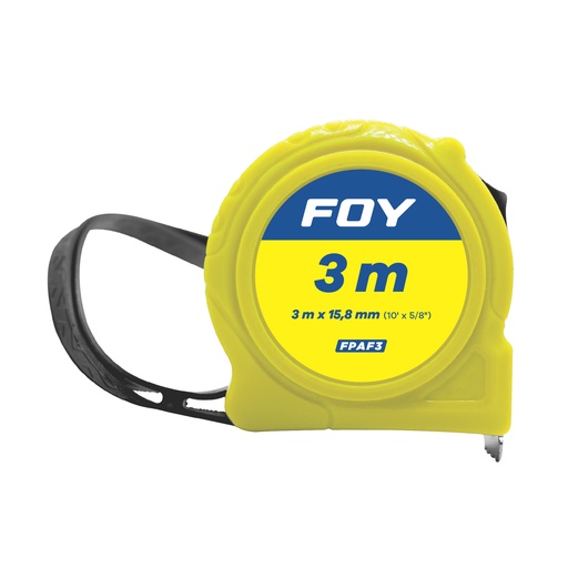 [FPAF3] Flexómetro con carcasa de plástico color amarillo, 3 m x 16 mm Foy