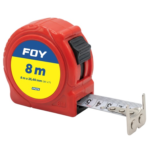 [FPRF8] Flexómetro con carcasa de plástico color rojo, 8 m x 25 mm Foy